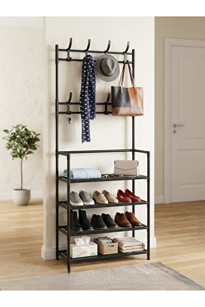 LUXURY Shoe and Coat Rack Features a 4-Tier Design with 8 Practical Hooks