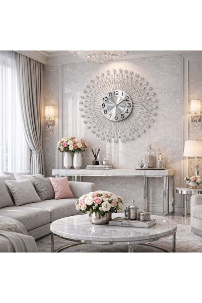 Vivendo Ceas de perete decorativ premium – metal si cristale – 70 cm – design...