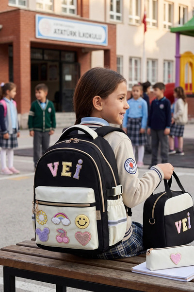 WANDER BAG Girl's 3-Piece School Bag Set with Lunch Box and Pen Holder, Prima...