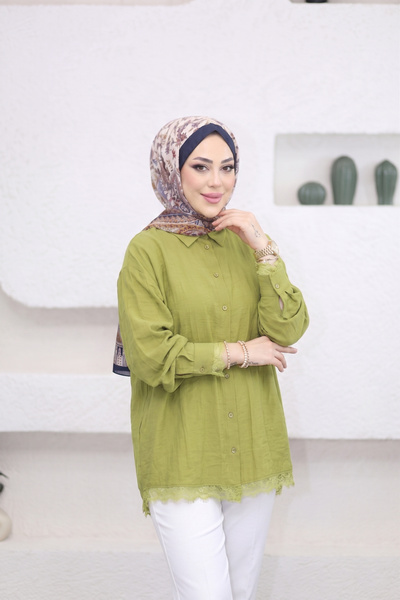 Suede Style 6394 - Şık, Rahat Viva Dantel Detaylı Kadın Gömlek