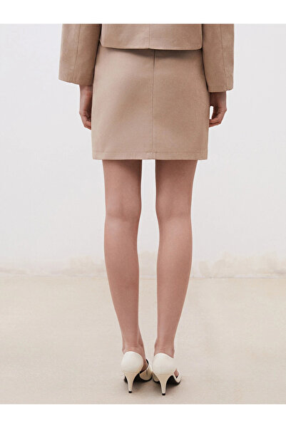 LC Waikiki Beige Slim Fit Suede Mini Skirt