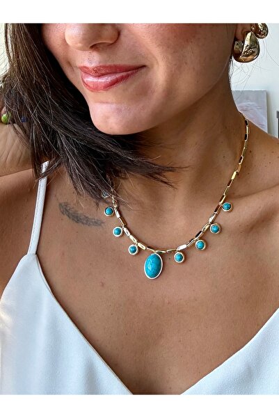 Merishe Jewerly Gold Bone Turquoise Gold Design Necklace
