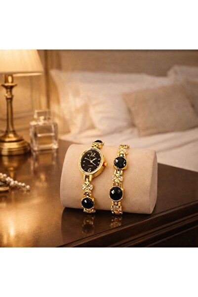 Vivendo Set Ceas si Bratara pentru Dama, Finisaj Auriu cu Pietre Decorative, ...