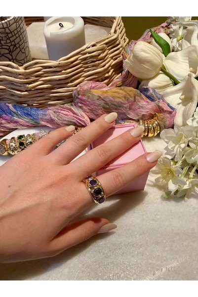 Merishe Jewerly Gold Purple Zircon Stone Vintage Adjustable Non-Tarnish Ring