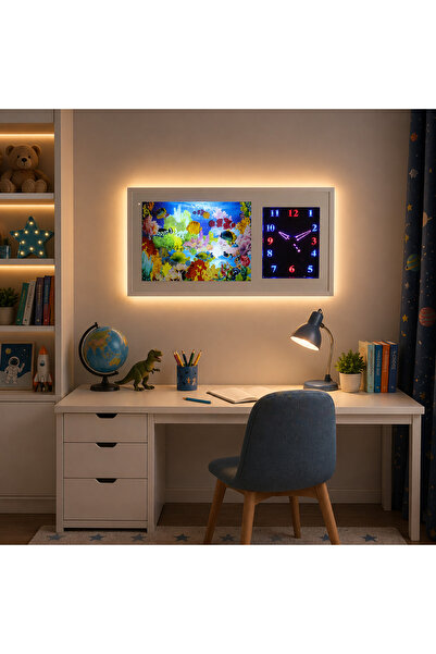 Vivendo Ceas LED decorativ cu acvariu animat si pesti colorati in miscare si ...