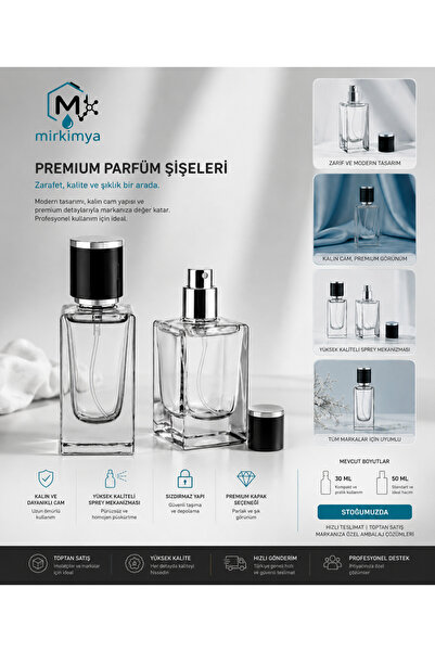 Mirkimya 50 ML Premium Parfüm Şişesi 5’li Set Kalın Cam Siyah Kapak Boş Şişe