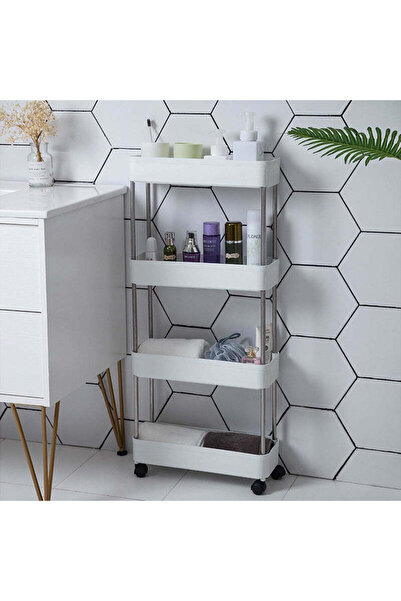 Vivendo Carucior organizator slim, portabil, cu 4 rafturi, alb