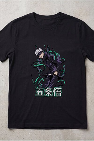 Silkensoul Jujutsu Kaisen Gojo Satoru Anime Printed Black Regular Fit T-Shirt