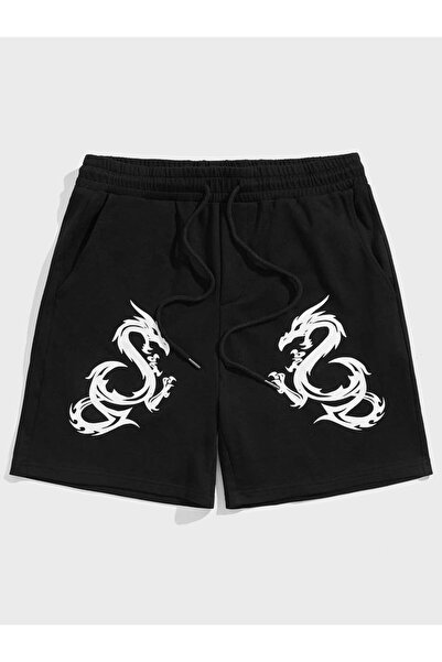 classy moda Oversize Black Shorts - Streetwear Graphic Printed