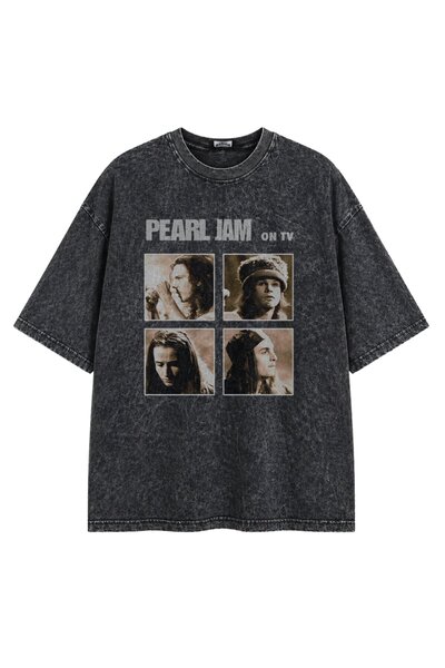 Fuddy Moda Unisex Pearl Jam on Tv Printed Washable T-Shirt, Oversized Rock Ba...