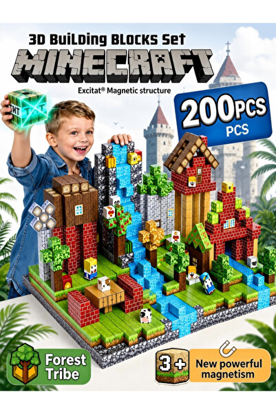 Excitat Set de Constructie Magnetic 200 de Piese, Excitat®, 3D Cuburi, Tema t...