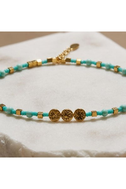 ILSA Turquoise Stone and Forged Gold Medallion Detailed Bracelet
