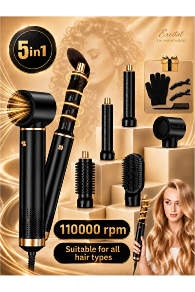 Excitat Uscator de Par Multifunctional, Excitat®, 5 in 1, Perie Rotativa cu 9...