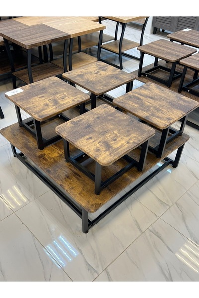 Generic Wood Top and Strong Metal Legs Floor Standing Tables Set of 5