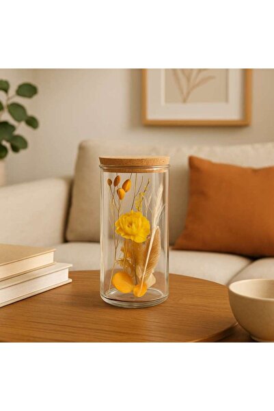 PAN HOME Spring Dried Flowers Arrangement in Glass Jar 6x12.5cm - Yellow
