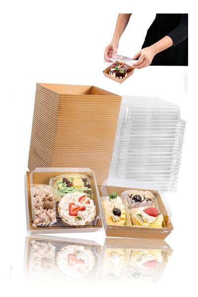 The Bros 50 Pack Clear-Lid Charcuterie Boxes Oil-Proof Kraft Paper Dessert Co...