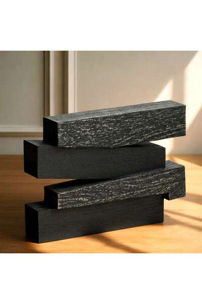 PAN HOME Zenith Wood Charred Equilibrium Sculpture 25.50x6.25x19cm - Black