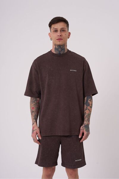 Machinist Tricou relaxat lavabil pentru bărbați, maro