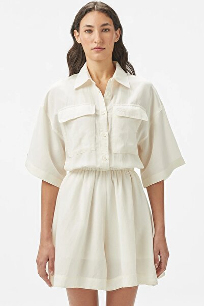 Lacoste Women's Flare Fit Short Sleeve Shirt Collar Dress Shorts Skirt White ...