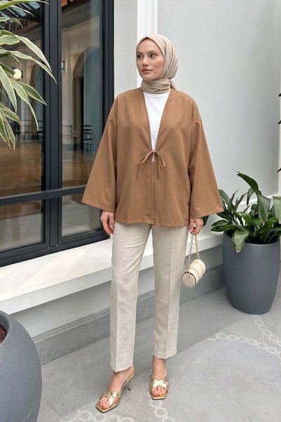 zenne Kimono cu șnururi 40046 - VİZON