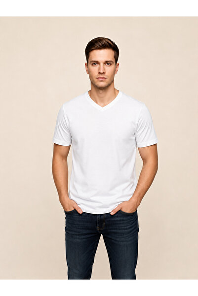 Vigoss Jeans تي شيرت رجالي VIGOSS BATTAL برقبة على شكل حرف V B3125-03370