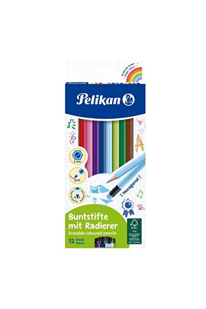 Pelikan Set 12 creioane colorate hexagonale cu radiera,