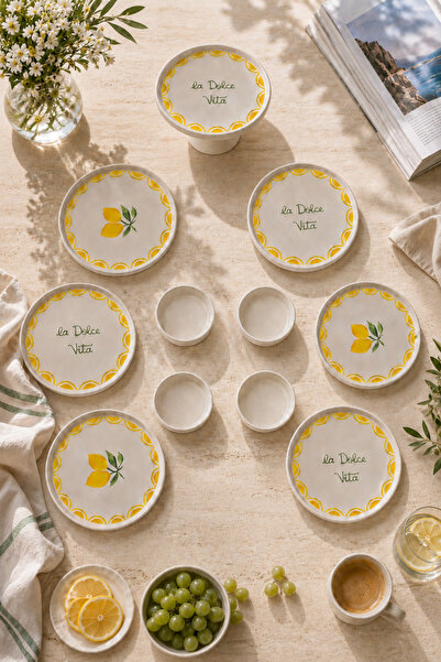Papart Vita Lemony 11 Parça 6 Kişilik Handmade Stackable Seramik Tabak Seti S...