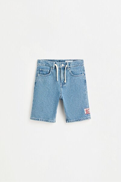 LEFTIES Çizgili denim bermuda şort