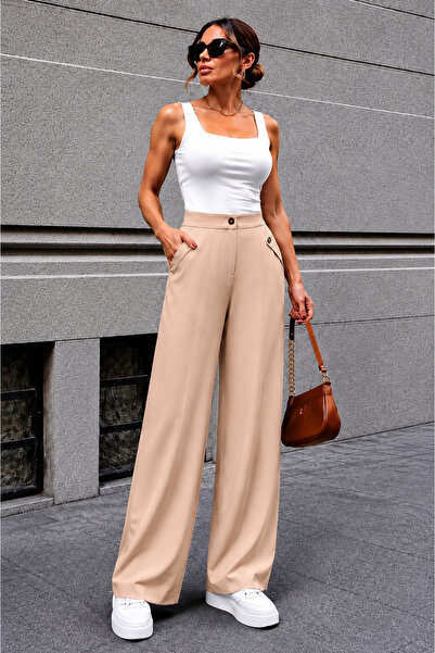 GİYİYORUM Women's Button Detailed High Waist Palazzo Trousers