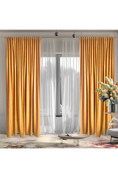 Arasya Home Design Semi-Opaque Velvet Drapery Curtain 70% Yellow