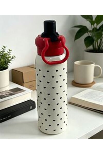 Bonfino Stainless Steel Water Bottle, Hearts Theme, Screw Cap, Integrated Car...