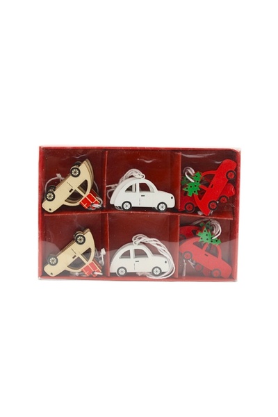 Gift Design Set of 18 wooden decorations, car model, Xmas Magic