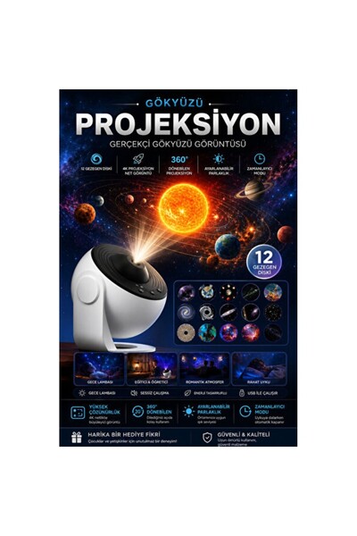 Empressco Galaxy Projektör Gece Lambası, Yıldızlı Projektör, Gökyüzü Gece Lam...
