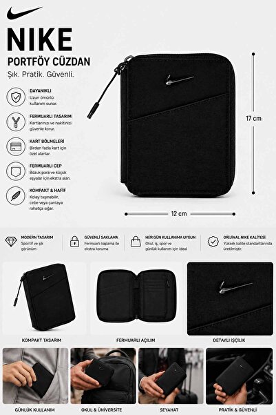 Nike Portfelj sa patentnim zatvaračem, crni – držač za kartice, pretinac za n...