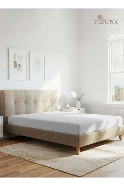 PIZUNA Pure Combed Cotton Fitted Bedsheet King Size 180x200 cm White, 400 Thr...