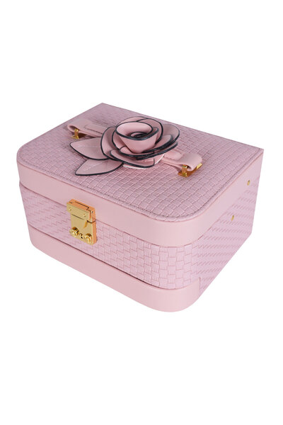 Assoda Luxury Jewelry Organizer Case with Flower and Lock Double Drawer Pu Je...