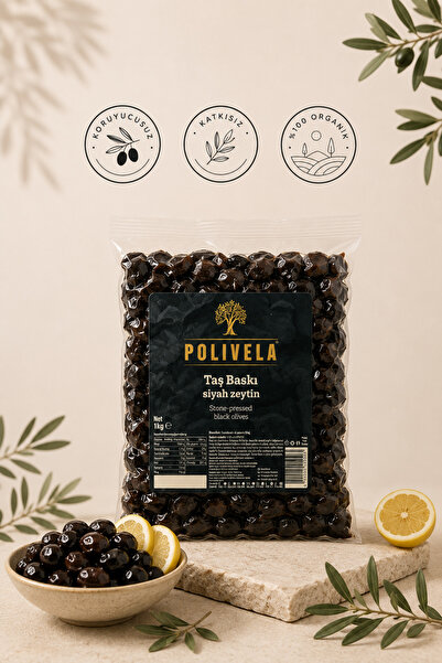 Polivela Doğal Taş Baskı Siyah Zeytin 1 kg - %100 Organik Katkısız Az Tuzlu G...