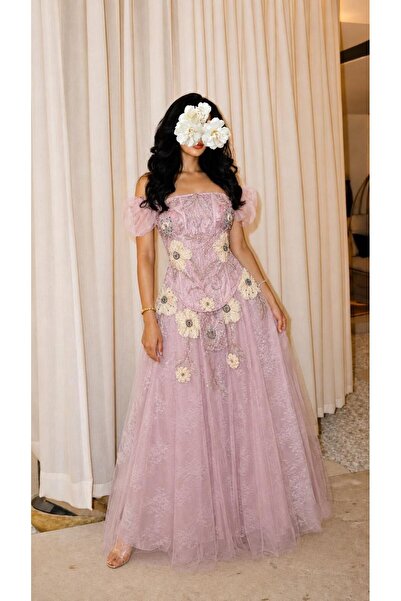 Mar style 3D Flower Embroidery Tulle Evening Dress Fabric