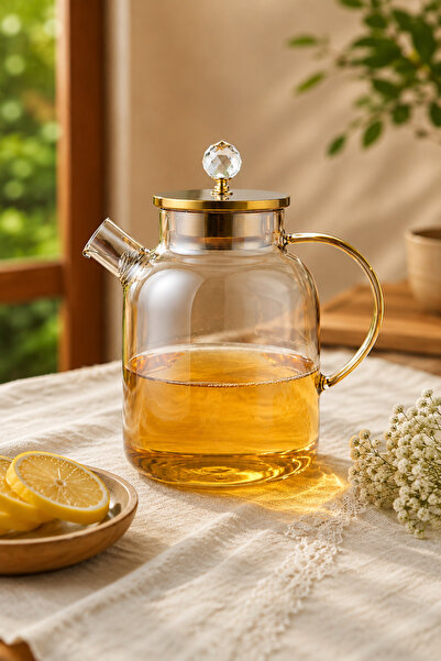 Vadi Borosilicate Glass Teapot with Crystal Knob, Heat Resistant Herbal Tea P...