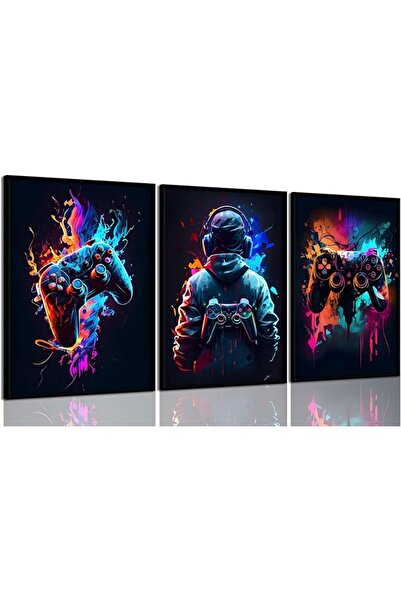 ESSESORIES 3Pcs Cool Gaming Poster Wall Art Set of 3 Room Decor Self Adhesive