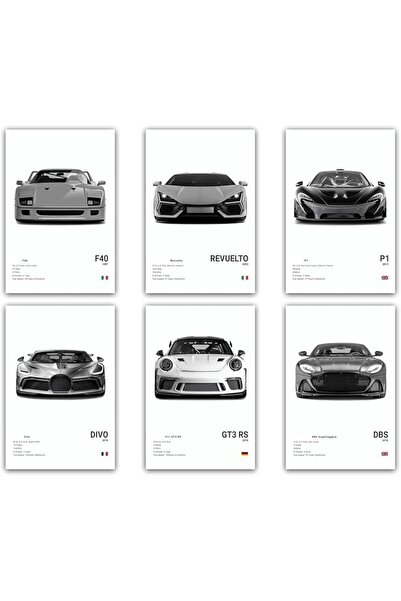ESSESORIES Sports Car Supercar Black White Racing Car Poster Wall Art Set of ...