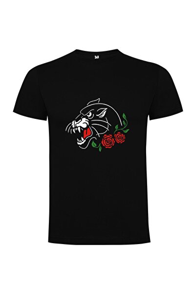 iLovePrints Red Rose Panther Emblem Tshirt