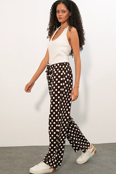 Generic Brand Women's Wide Leg Polka Dot Pants 1526 - Brown