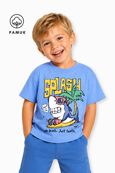 difa kids Tricou drăguț pentru băieți, cu mânecă scurtă, cu imprimeu cu rechi...