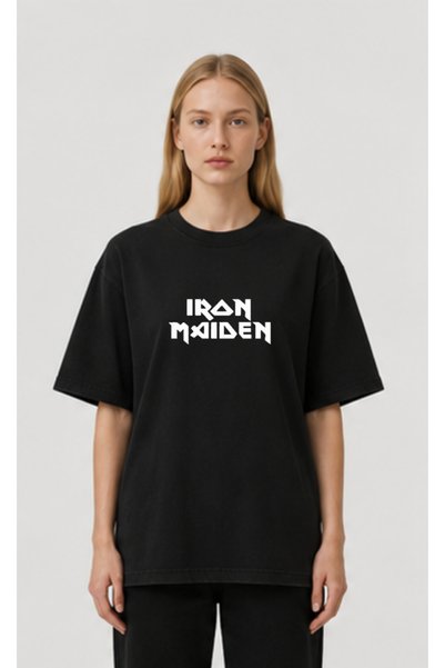 OPPPSSS Iron Maiden Oversize Black T-Shirt with Front and Back Print Unisex H...