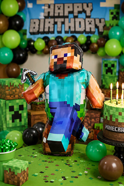 DODOMAR Minecraft Steve Folyo Balon 90x75 Cm Doğum Günü Parti Dekorasyon Balonu
