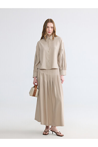 LC Waikiki Nevavm Modal Textured Pleated Skirt with a Difference