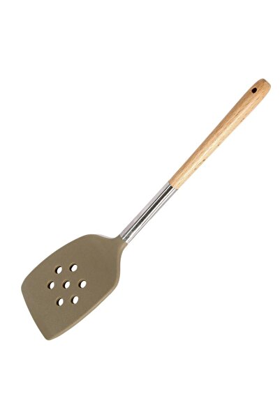 Z Store Spatulă din silicon maro de 31 cm cu mâner din metal și lemn