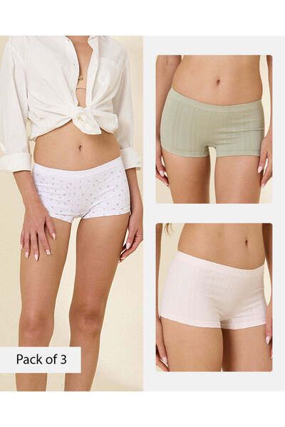 REDTAG Women's Assorted 3-Pack Printed Boyshort Briefs