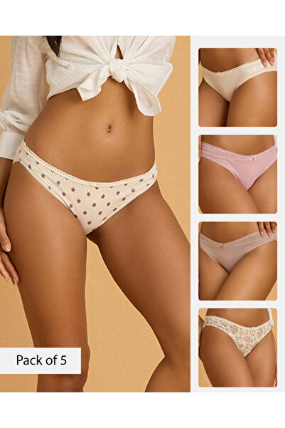 REDTAG Women Assorted Pack of 5 Bikini Brief Set